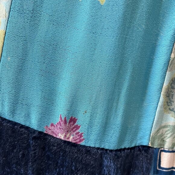 Vintage Midnight Run Blue Patchwork Maxi Skirt Boho Broomstick Mixed Print Sz M - Picture 9 of 13